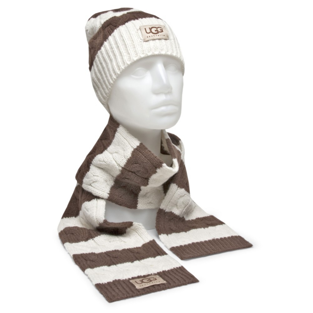 UGG Stripe Cable Boxed Hat and Scarf Set - Womens 2010